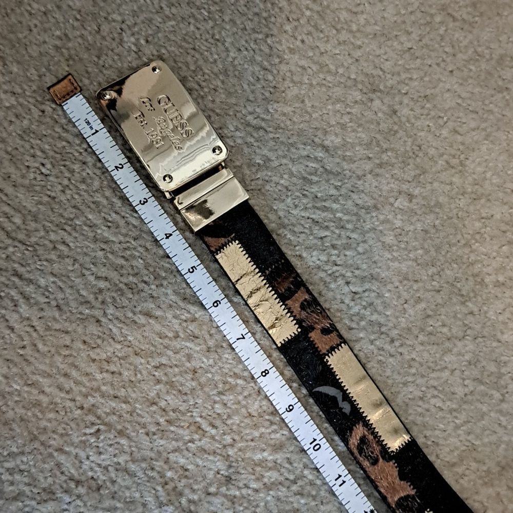 Guess Vintage Y2K Women’s Belt Reversible Gold Tone Buckle Black Animal Size 48” - Picture 7 of 12